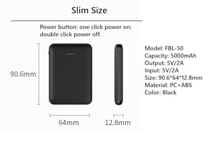FIVO Portable Charger 5000mAh 5V 2A Power Bank with USB Cable, Carrying case and Hook for Mobile Phone, iPhone, iPad, Samsung Galaxy and More (1 Pack)