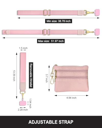 Nipichsha Crossbody Phone Strap with Wallet, Clip and Go Strap for Phone - color: Z-pink