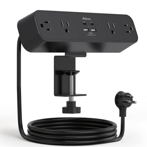 Mifaso PD65W Desk Clamp Power Strip, 1080J Surge Protector, 2 USB C - color: Black, size: PD65W