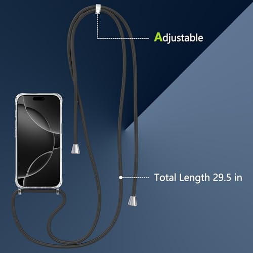 Magnetic Case for iPhone 16 Pro Max 6.9" Clear Crossbody Case with Adjustable Shoulder Neck Lanyard Strap,Compatible with Magsafe,Soft Slim Bumper Shockproof Protective Phone Cover-Black - color: Black, size: iPhone 16 Pro Max