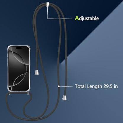 Magnetic Case for iPhone 16 Pro Max 6.9" Clear Crossbody Case with Adjustable Shoulder Neck Lanyard Strap,Compatible with Magsafe,Soft Slim Bumper Shockproof Protective Phone Cover-Black - color: Black, size: iPhone 16 Pro Max