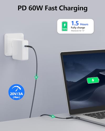 SUNGUY USB C to USB C 1.5FT [2Pack], USB C Cable 60W PD Fast Charging - color: Grey, size: 1.5FT