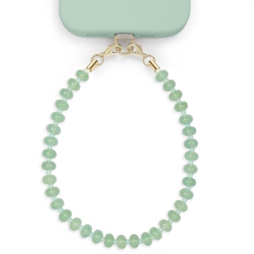 POSADINA Natural Stone Phone Charm, Beaded Healing Phone Wrist Strap, Handmade Cellphone Chain Lanyard with Tether Tab - color: Green Aventurine