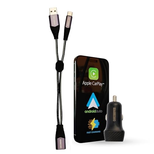 12V Fast Dual-Port Cigarette Lighter USB Car Charger Kit, USB-C & A, Black