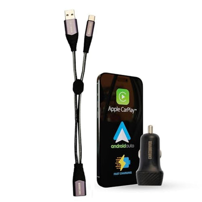 12V Fast Dual-Port Cigarette Lighter USB Car Charger Kit, USB-C & A, Black