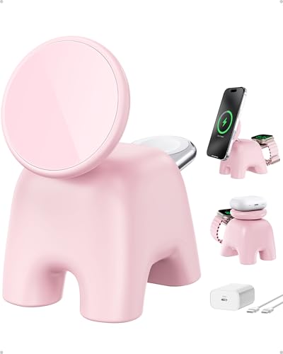 Magnetic Wireless Charging Station, Charger Stand for iPhone Apple Watch - color: Pink
