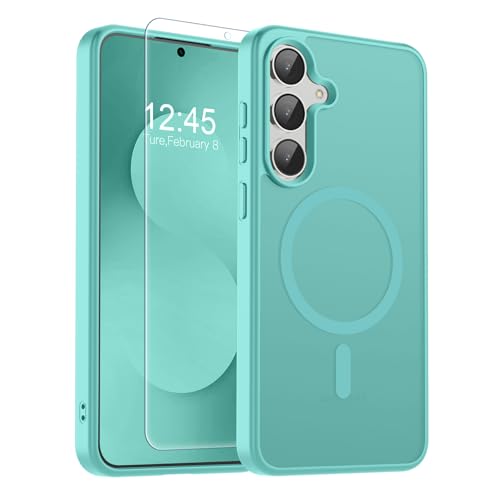 SUPFINE Magnetic for Samsung Galaxy S25 FE Case with Screen Protector, (Built-in Magnets) (Military Grade Drop Protection) Slim Translucent Shockproof Phone Case,Blue Green - color: Blue Green, size: S25 Fe 6.7"