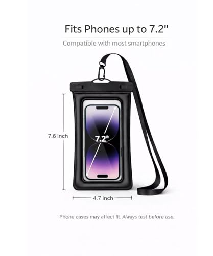 Floating Waterproof Phone Pouch (2-Pack), IPX8 Dry Bag with Built-in Airbag, Touch-Friendly Clear Case with Lanyard for Beach, Swimming, Kayaking & Cruise, Fits Phones up to 7.2" (Black-Pink) - color: Black-Pink