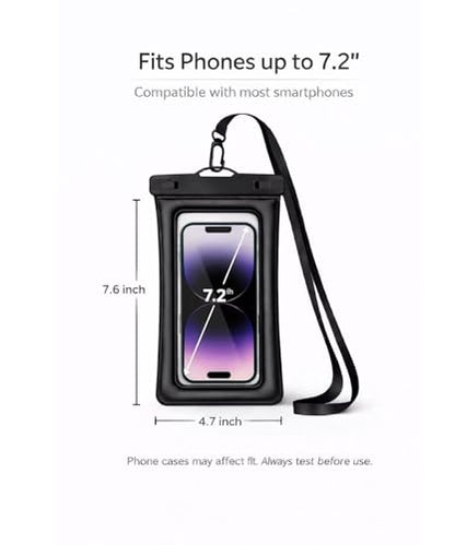Floating Waterproof Phone Pouch (2-Pack), IPX8 Dry Bag with Built-in Airbag, Touch-Friendly Clear Case with Lanyard for Beach, Swimming, Kayaking & Cruise, Fits Phones up to 7.2" (Black-Pink) - color: Black-Pink