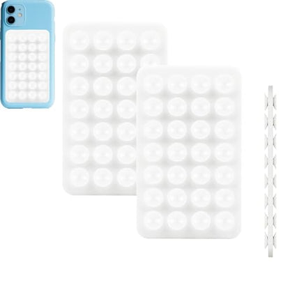 Rookii 2Pcs Suction Phone Holders Double-Sided,Hands-Free Silicone Suction Pad Sticky Phone Grip,Non Slip Case Sticky Pad Grip for Stand,Shower Mirror and Car Selfie (White) - color: white