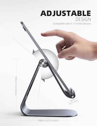 Lamicall iPad Stand Adjustable Tablet Holder, Sturdy Aluminum, Multi-Angle - color: Gray