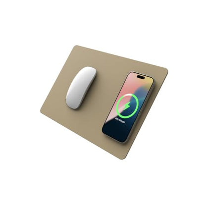 POUT H3 Wireless Charging Mouse Pad – Qi-Enabled Fast Charger Built into Sleek Desk Mat, Compatible with Phones, Earbuds & More(Latte Cream) - color: Latte Cream, size: BASE