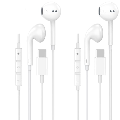 USB C Headphones for iPhone 17 16 15,2 Pack USBC Type C Earphones - color: CWhite