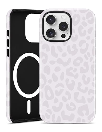 Jusy Magnetic Cheetah Phone Case for iPhone 16 Pro Max,Gray Leopard | Compatible with MagSafe,Cute Aesthetic Tortoise Shell Design,TPU and PC Protective Shockproof Cover - color: Gray Leopard
