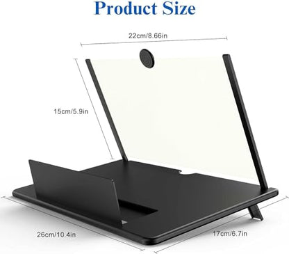 12" Screen Magnifier for Cell Phone – 3D HD Magnifing Screen Enlarger Projector for Movies Videos and Gaming – Foldable Phone Stand Holder with Screen Amplifier–Compatible with All Smartphones - color: Black-12''