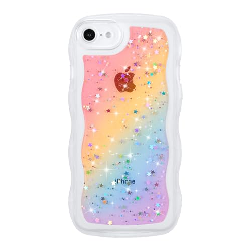 ZTOFERA for iPhone 7/8/SE Case 4.7",Cute Curly Wave Case with Glitter Rainbow Star,Clear Shiny Bling Soft TPU Shockproof Phone Protective Cover for iPhone 7/8/SE-Rainbow White - color: Rainbow White, size: for iPhone 7/8/SE 4.7"