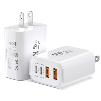 TT&C USB C Charger Block 2-Pack, 40W 4 Ports Wall Charger for iPhone 17,16 - color: White 2Pack