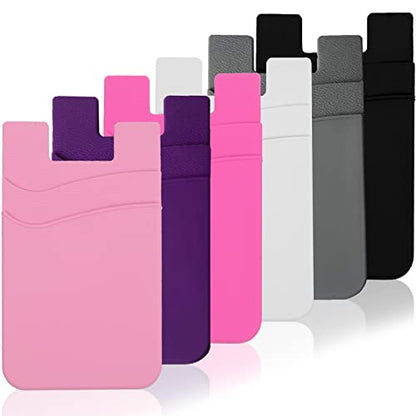 Cell Phone Card Holder Stick on, Adhesive Cellphone Wallet Credit Card Sleeve, Compatible with iPhone, Android, Samsung Galaxy and Smartphones - Black, White, Grey, Pink, Purple, Hot Pink - color: Black White Grey Pink Purple HotPink