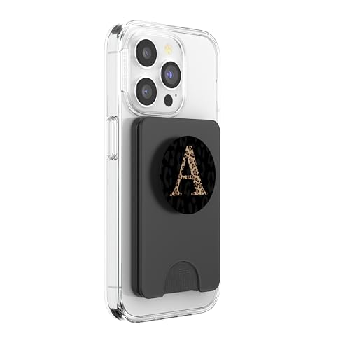 Black Leopard Print Cute Initial Letter A Monogram For Women PopSockets PopWallet for MagSafe - style: Magnetic PopWallet