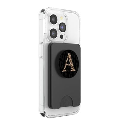 Black Leopard Print Cute Initial Letter A Monogram For Women PopSockets PopWallet for MagSafe - style: Magnetic PopWallet