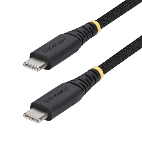 StarTech 1ft/30cm USB-C to USB-C Braided Charging Cable (USB2CC1FTNCBR) - color: Black, size: 1 ft, style: 1 pk