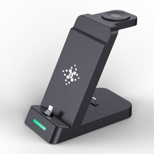 3 in 1 Fast Charging Station for Samsung Galaxy Phones Watch Earbuds Charger, Fast Android Charger Stand Dock for Samsung Galaxy S25/S24/S23/S22/21/20/Note20/10 Galaxy Watch Ultra 8/7/6/5/4 (Black) - color: Black