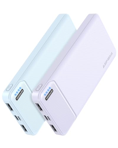 AsperX 2 Pack 10000mAh Portable Charger Dual USB Power Bank Battery Pack - color: Light blue+light purple