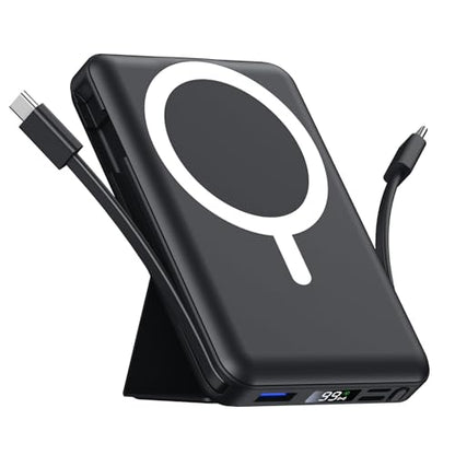Azmuth for MagSafe Portable Charger, 10000mAh Magnetic Power Bank | 20W PD Fast Charging Magnetic Travel Charger with Dual USB-C LED Display for iPhone 17/16/15/14/13/12 Series - color: Black