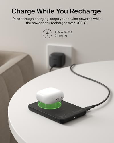 Belkin 5K 15W Ultra Slim Portable Power Bank, Supports MagSafe Accessories - color: Black