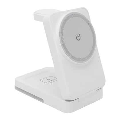 Wireless Charger Stand 3 in 1, Portable Foldable Fast Charging Station 15W for Smartphone, Smartwatch, Earbuds White - color: White