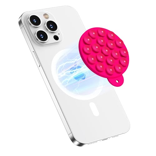 Magnetic Suction Cup Phone Mount, Compatible with MagSafe, Silicone Octo Cup Buddy Sticky Grip Holder for iPhone and Android, Removable Hands-Free Phone Stand Selfie/Video for TikTok, Neon Pink - color: Neon Pink