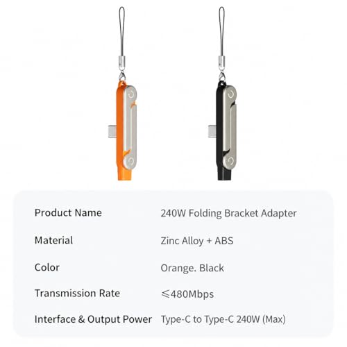 240W USB C to USB C Invisible Charging Cable with Foldable Stand - color: Orange&Blcak,2Pcs
