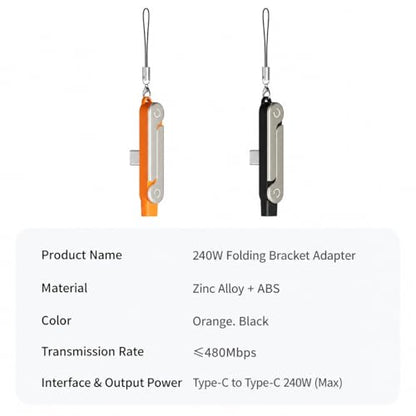 240W USB C to USB C Invisible Charging Cable with Foldable Stand - color: Orange&Blcak,2Pcs