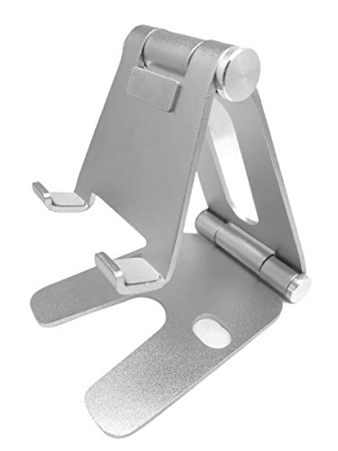 Cell Phone Tablet Fully Foldable Stand Dock Holder Cradle Mount Organizer Charger Station Table Desk Bed Office School Kitchen Travel Portable Adjustable Multi-Angle Aluminum (Silver) - color: Silver