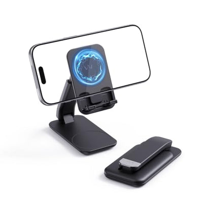 iWALK Magnetic Cell Phone Stand for Desk, Angle and Height Adjustable Mobile Phone Holder, Foldable Magnet Stand for iPhone 17 16 15 14 13 12 Pro Max and iPad, Cell Phone Holder for Samsung, Black - color: Black