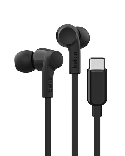 Belkin USB-C Wired Earbuds, Adjustable Volume Limiter, IPX5 - color: Black, size: One Size, style: USB-C + Volume Control