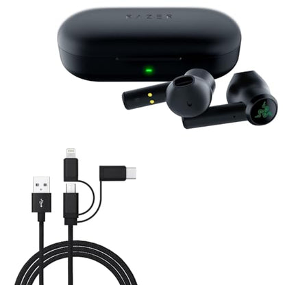 BoxWave Cable Compatible with Razer Hammerhead True Wireless - AllCharge 3-in-1 Cable - Jet Black