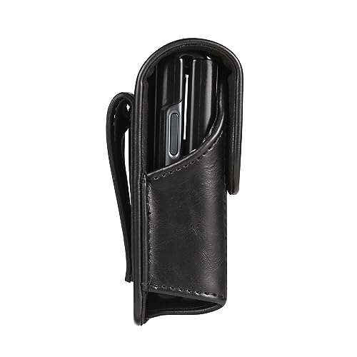Waist Bag Leather Black for Galaxy Z Flip 8/7/6/5/4/3, Folding Phone Pouch Wear Belt Clip Pack Leather Case with Belt Loop Compatible with Motorola RAZR 5G/RAZR 70 60 50 40 Ultra/RAZR Plus - color: Black