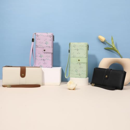 GAEKEAO Wallets for Women Leather RFID Blocking Large Capacity Card Case Ladies Wristlet Clutch Wallets Zipper Pocket with 4 ID Windows 21 Card Slots - color: Purple