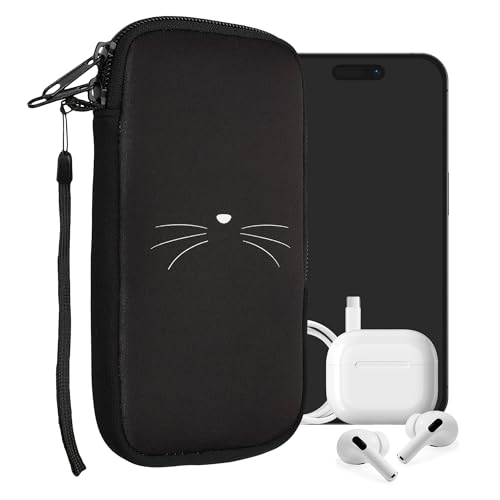 kwmobile Neoprene Sleeve for Smartphone Size XXL - 7" - Shock Absorbing Pouch Case - Protective Phone Bag - Meow Meow White/Black - style: Meow Meow 02-01