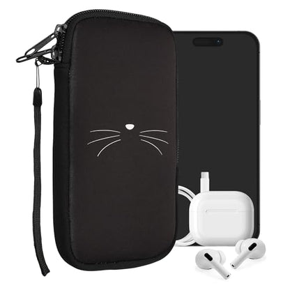 kwmobile Neoprene Sleeve for Smartphone Size XXL - 7" - Shock Absorbing Pouch Case - Protective Phone Bag - Meow Meow White/Black - style: Meow Meow 02-01