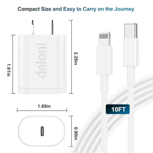for iPhone Charger Fast Charging 10 FT, Long USB C to Lighting Cable 10 Foot with 20W USB C Rapid Phone Charger Block, Compatible with iPhone 14 Pro/13Pro Max/12/11Pro/Mini, 2 Pack-White - color: White, size: 10FT+10FT