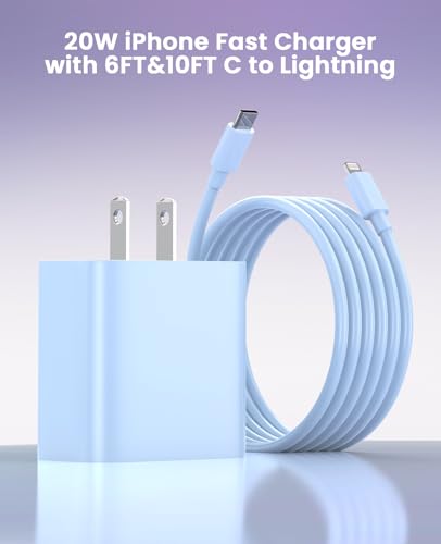 iPhone Charger Fast Charging, USB C Charger Block, 6FT/10FT Lightning Cable - color: blue