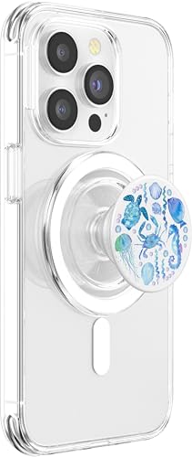 Cute Sea Ocean Life Turtle Crab Seahorse Fish Watercolor PopSockets PopGrip for MagSafe - style: Magnetic PopGrip