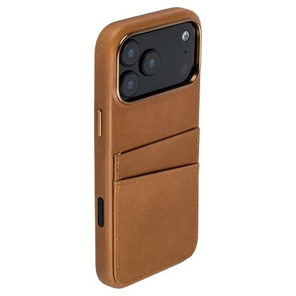 Dockem Genuine Leather Card Case for iPhone 17 Pro Max with Camera Control Button and Stitched-on Wallet with 2 Holder Slots (Light Brown, M2GL) - color: Light Brown, size: 17 Pro Max