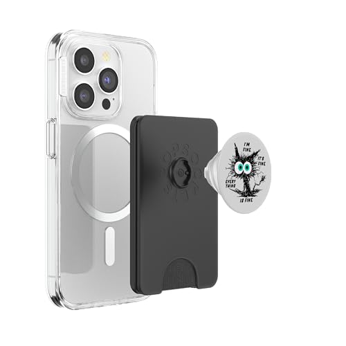 Funny Cat Lovers Pop-Up Socket Grip-I'm Fine Funny Black Cat PopSockets PopWallet for MagSafe - style: Magnetic PopWallet