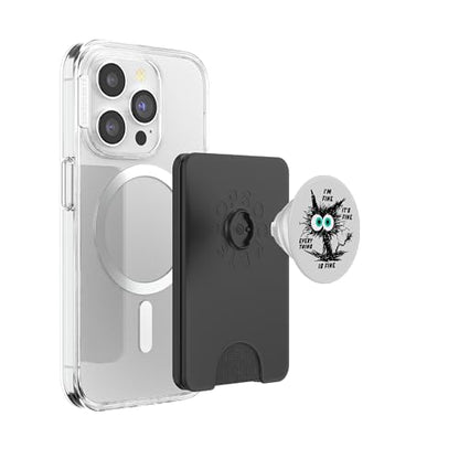 Funny Cat Lovers Pop-Up Socket Grip-I'm Fine Funny Black Cat PopSockets PopWallet for MagSafe - style: Magnetic PopWallet