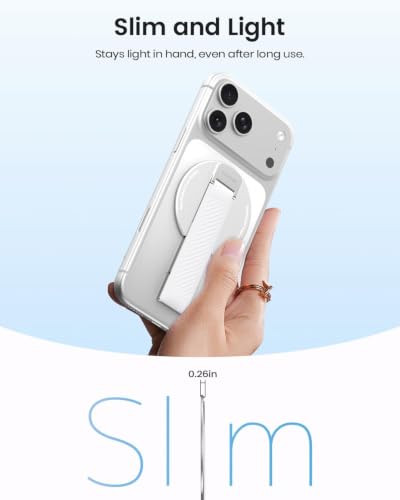 2026 Klearlook for MagSafe Phone Grip with Silicone Finger Strap, Removable Magnetic Phone Ring Holder with Adjustable Kickstand, Finger Phone Ring Grip for iPhone 17/16/15/14/13/12 Series, White - color: White