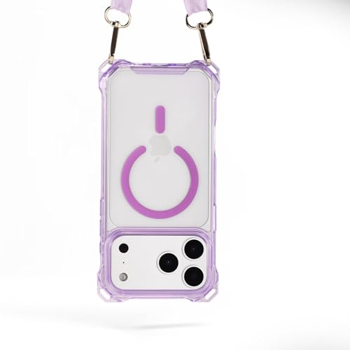 Magnetic for iPhone 17 Pro Crossbody Phone Case,Light Purple,Clear Magnetic Soft Frame PC Back Shockproof Protective Phone Cover with Adjustable Detachable Lanyard,Compatible with MagSafe - color: Light Purple, size: iPhone 17 Pro