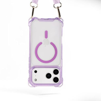 Magnetic for iPhone 17 Pro Crossbody Phone Case,Light Purple,Clear Magnetic Soft Frame PC Back Shockproof Protective Phone Cover with Adjustable Detachable Lanyard,Compatible with MagSafe - color: Light Purple, size: iPhone 17 Pro